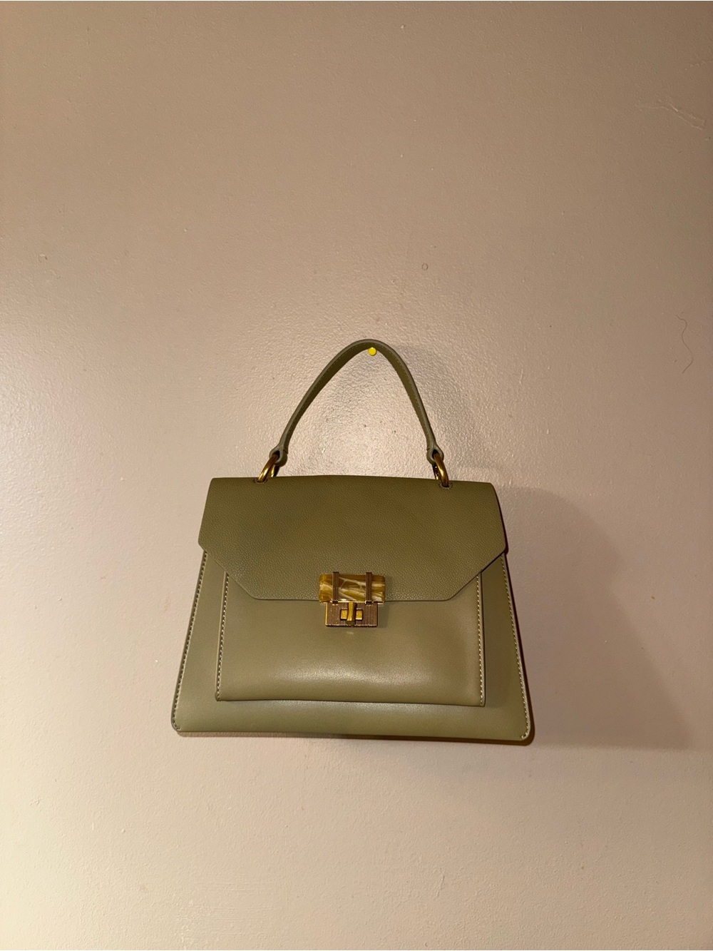Charles & Keith Olive Green Top-Handle Satchel with Gold Hardware